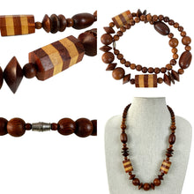 Load image into Gallery viewer, Chunky Wooden Inlay Bead Necklace 26"