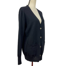 Load image into Gallery viewer, Merino Wool Cardigan Black Gold Button Small