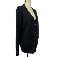 Load image into Gallery viewer, Merino Wool Cardigan Black Gold Button Small