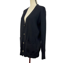 Load image into Gallery viewer, Merino Wool Cardigan Black Gold Button Small