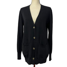 Load image into Gallery viewer, Merino Wool Cardigan Black Gold Button Small