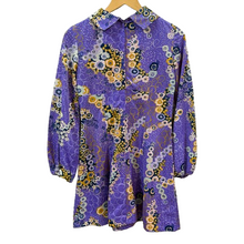 Load image into Gallery viewer, 60s Purple Mod Floral Mini Shift Dress Small