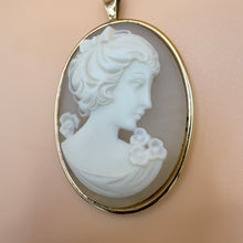 Load image into Gallery viewer, Vintage Cameo Pendant Gold Tone Bezel Floral Portrait