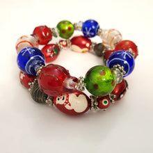 Load image into Gallery viewer, Vintage Christmas Lamp Work Glass & Bead Stretch Bracelets 7.5"