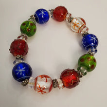 Load image into Gallery viewer, Vintage Christmas Lamp Work Glass & Bead Stretch Bracelets 7.5"