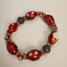 Load image into Gallery viewer, Vintage Christmas Lamp Work Glass & Bead Stretch Bracelets 7.5"