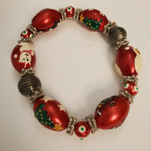 Load image into Gallery viewer, Vintage Christmas Lamp Work Glass & Bead Stretch Bracelets 7.5"