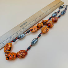 Load image into Gallery viewer, Vintage 80s Chunky Orange Magnesite Nugget Statement Necklace Tribal Silver Tone