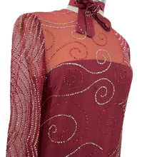 Load image into Gallery viewer, Richilene Glitter Embellished Silk Sparkly Column Red Long Sleeves Maxi Dress