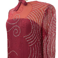 Load image into Gallery viewer, Richilene Glitter Embellished Silk Sparkly Column Red Long Sleeves Maxi Dress