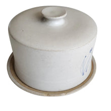 Load image into Gallery viewer, Vintage Stoneware Cheese Dome with Hand-painted Blue Flowers