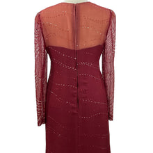Load image into Gallery viewer, Richilene Glitter Embellished Silk Sparkly Column Red Long Sleeves Maxi Dress