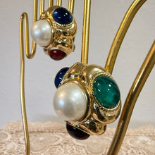 Load image into Gallery viewer, 80s 90s CINER Faux Pearl Multi Cabochon Statement Clip On Earrings Gold Tone