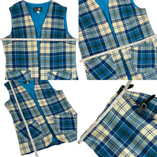 Load image into Gallery viewer, Vintage Scottish Pure Wool Kilt Set with Turquoise Blue Plaid Size S/M