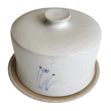 Load image into Gallery viewer, Vintage Stoneware Cheese Dome with Hand-painted Blue Flowers