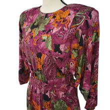 Load image into Gallery viewer, 80s Floral Midi Boho Dress Dolman Sleeves & Pockets Size 9/10