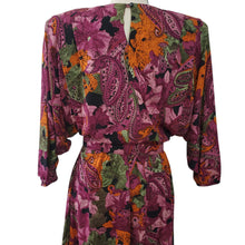 Load image into Gallery viewer, 80s Floral Midi Boho Dress Dolman Sleeves & Pockets Size 9/10
