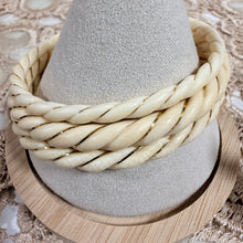 Load image into Gallery viewer, Vintage Carved Natural Bone Set 3 Twist Bangles 2 Swirl Dome Rings w Gold Inlay