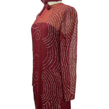 Load image into Gallery viewer, Richilene Glitter Embellished Silk Sparkly Column Red Long Sleeves Maxi Dress
