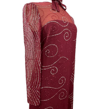Load image into Gallery viewer, Richilene Glitter Embellished Silk Sparkly Column Red Long Sleeves Maxi Dress