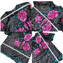 Load image into Gallery viewer, Vintage 80s 100% Silk Sequin Roses Top Size Large