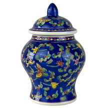 Load image into Gallery viewer, Blue Bone China Jar with Butterflies & Flowers