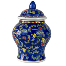 Load image into Gallery viewer, Blue Bone China Jar with Butterflies & Flowers
