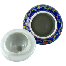 Load image into Gallery viewer, Blue Bone China Jar with Butterflies & Flowers