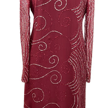 Load image into Gallery viewer, Richilene Glitter Embellished Silk Sparkly Column Red Long Sleeves Maxi Dress