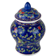 Load image into Gallery viewer, Mid Century Blue Bone China Jar with Butterflies & Flowers