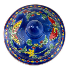 Load image into Gallery viewer, Mid Century Blue Bone China Jar with Butterflies & Flowers