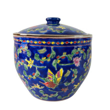 Load image into Gallery viewer, Mid Century Blue Bone China Jar with Butterflies & Flowers