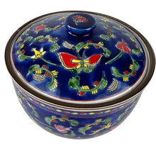 Load image into Gallery viewer, Mid Century Blue Bone China Jar with Butterflies & Flowers