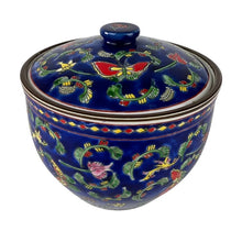 Load image into Gallery viewer, Mid Century Blue Bone China Jar with Butterflies & Flowers