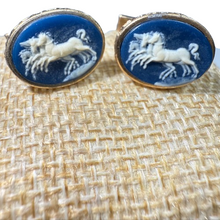 Load image into Gallery viewer, VTG 60s Wedgwood Style Blue Cameo Horse Chariot Cufflinks