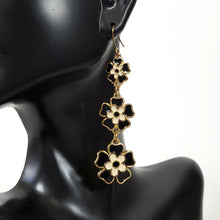Load image into Gallery viewer, Enamel Flower Drop Earrings 2-1/4"