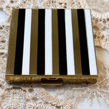 Load image into Gallery viewer, 1950s Black White & Gold Enamel Striped Powder Compact