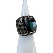 Load image into Gallery viewer, Vintage Dark Emerald Green Radiant Cut Glass Cocktail Ring Size 4.5