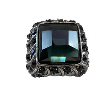Load image into Gallery viewer, Vintage Dark Emerald Green Radiant Cut Glass Cocktail Ring Size 4.5