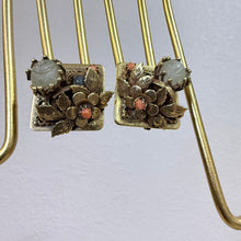 Load image into Gallery viewer, Mid Century Gold Tone Floral Statement Clip On Earrings
