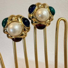 Load image into Gallery viewer, 80s 90s CINER Faux Pearl Multi Cabochon Statement Clip On Earrings Gold Tone