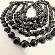 Load image into Gallery viewer, Vintage 1920s Art Deco 58" Black Faceted Glass Bead Flapper Strand Necklace