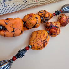 Load image into Gallery viewer, Vintage 80s Chunky Orange Magnesite Nugget Statement Necklace Tribal Silver Tone