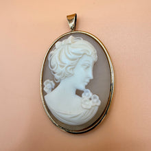 Load image into Gallery viewer, Vintage Cameo Pendant Gold Tone Bezel Floral Portrait