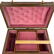 Load image into Gallery viewer, Oversized Victorian Revival Jewelry Chest Pink Velvet Tufted Keepsake Box Ornate Brass Accents