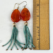 Load image into Gallery viewer, Beaded Tassel Teal Earrings Orange Stud
