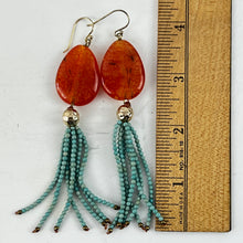 Load image into Gallery viewer, Beaded Tassel Teal Earrings Orange Stud