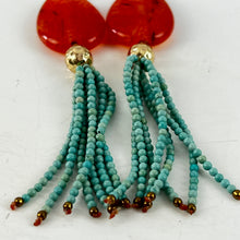 Load image into Gallery viewer, Beaded Tassel Teal Earrings Orange Stud