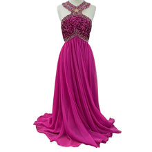 Load image into Gallery viewer, Retro Fuschia Sequined Beaded Formal Pink Chiffon Formal Gown