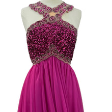 Load image into Gallery viewer, Retro Sequined Beaded Formal Chiffon Gown Size 8